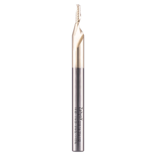 ZahyoX O Flute Upcut Spiral Router Bit 1/8" Shank, 1/16" Cutting Dia, 3/16" Cutting Length, 1-1/2" OVL, Single Flute CNC Bit for Engraving Acrylic, ABS, Plastics