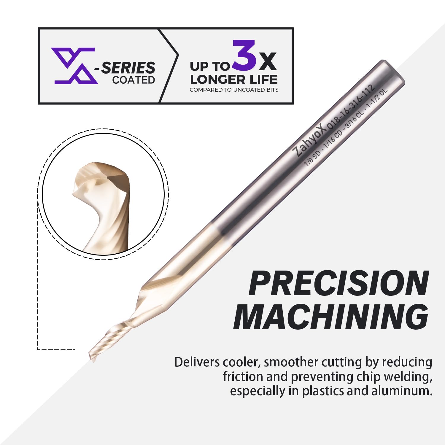 ZahyoX O Flute Upcut Spiral Router Bit 1/8" Shank, 1/16" Cutting Dia, 3/16" Cutting Length, 1-1/2" OVL, Single Flute CNC Bit for Engraving Acrylic, ABS, Plastics (Copy) - Zahyox
