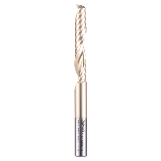 ZahyoX O Flute Upcut Spiral Router Bit 1/8" Shank, 1/8" Cutting Dia, 3/4" Cutting Length, 2-1/2" OVL, Single Flute CNC Bit for Plastic, PVC, Acrylic, ABS