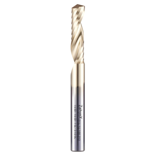 ZahyoX O Flute Upcut Spiral Router Bit 1/4" Shank, 1/4" Cutting Dia, 1" Cutting Length, 2-1/2" OVL, Single Flute CNC Bit for Acrylic Sheets, PVC Boards, Plastics