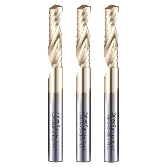 ZahyoX O Flute Upcut Spiral Router Bit 1/4" Shank, 1/4" Cutting Dia, 1" Cutting Length, 2-1/2" OVL (Pack of 3), Single Flute CNC Bit for Acrylic Sheets, PVC Boards, Plastics (Copy)