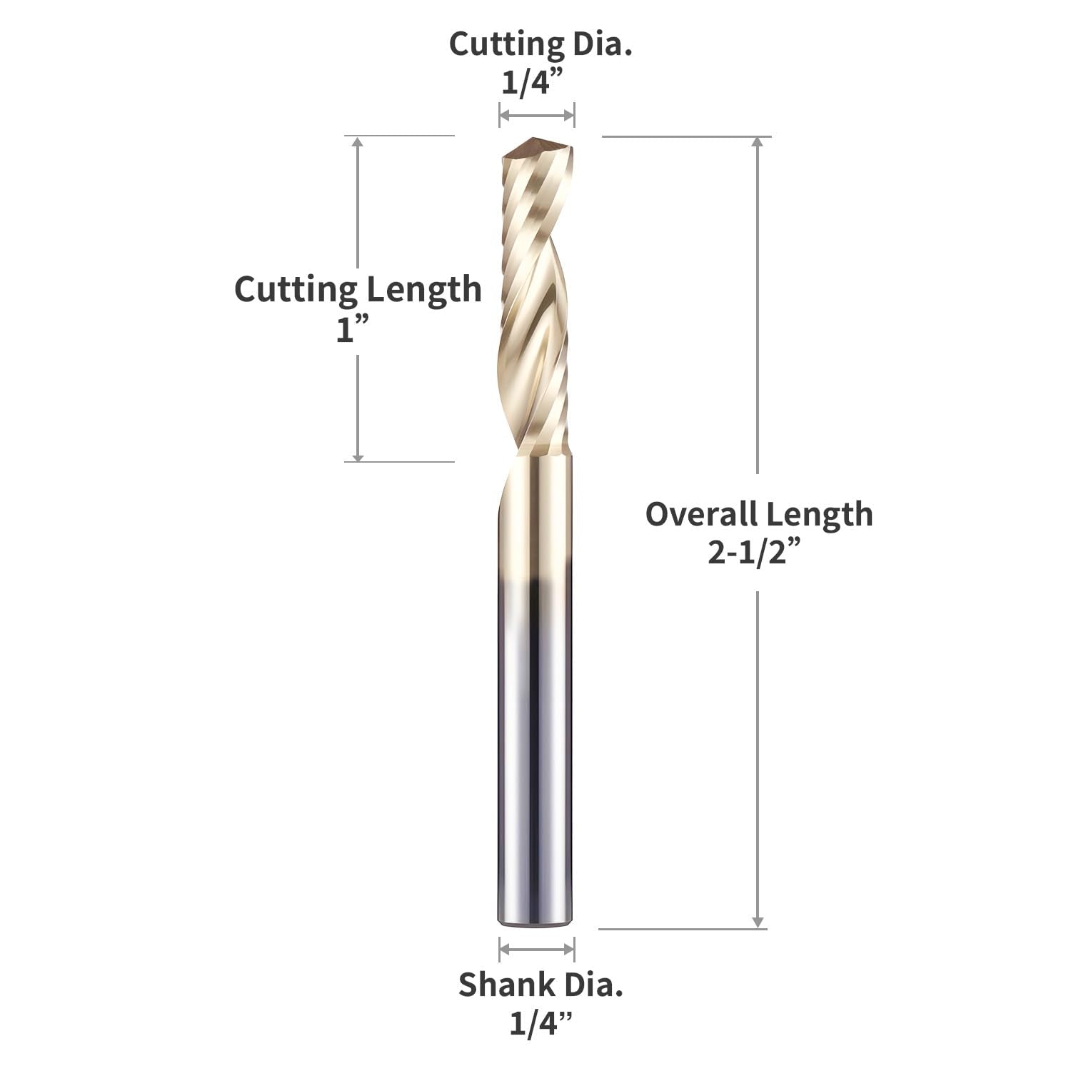 ZahyoX O Flute Upcut Spiral Router Bit 1/4" Shank, 1/4" Cutting Dia, 1" Cutting Length, 2-1/2" OVL (Pack of 3), Single Flute CNC Bit for Acrylic Sheets, PVC Boards, Plastics (Copy) - Zahyox