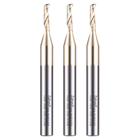 ZahyoX O Flute Upcut Spiral Router Bit 1/4" Shank, 1/8" Cutting Dia, 1/2" Cutting Length, 2-1/2" OVL, Single Flute CNC Router Bit for Plastic, ABS, Acrylic (Copy)