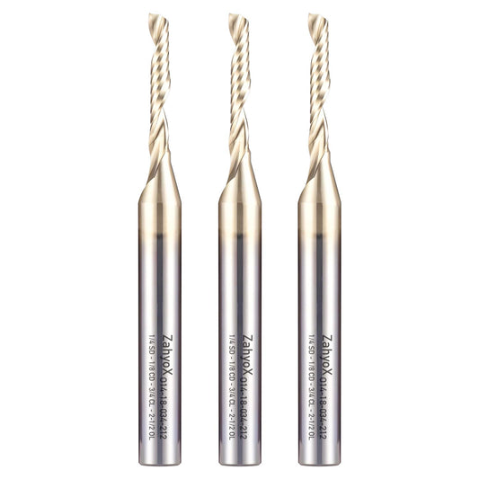 ZahyoX O Flute Upcut Spiral Router Bit 1/4" Shank, 1/8" Cutting Dia, 3/4" Cutting Length, 2-1/2" OVL (Pack of 3), Single Flute CNC Bit for Plastic, Acrylic, PVC, ABS (Copy)