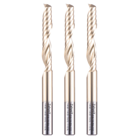 ZahyoX O Flute Upcut Spiral Router Bit 1/8" Shank, 1/8" Cutting Dia, 3/4" Cutting Length, 2-1/2" OVL (Pack of 3), Single Flute CNC Bit for Plastic, PVC, Acrylic, ABS (Copy)