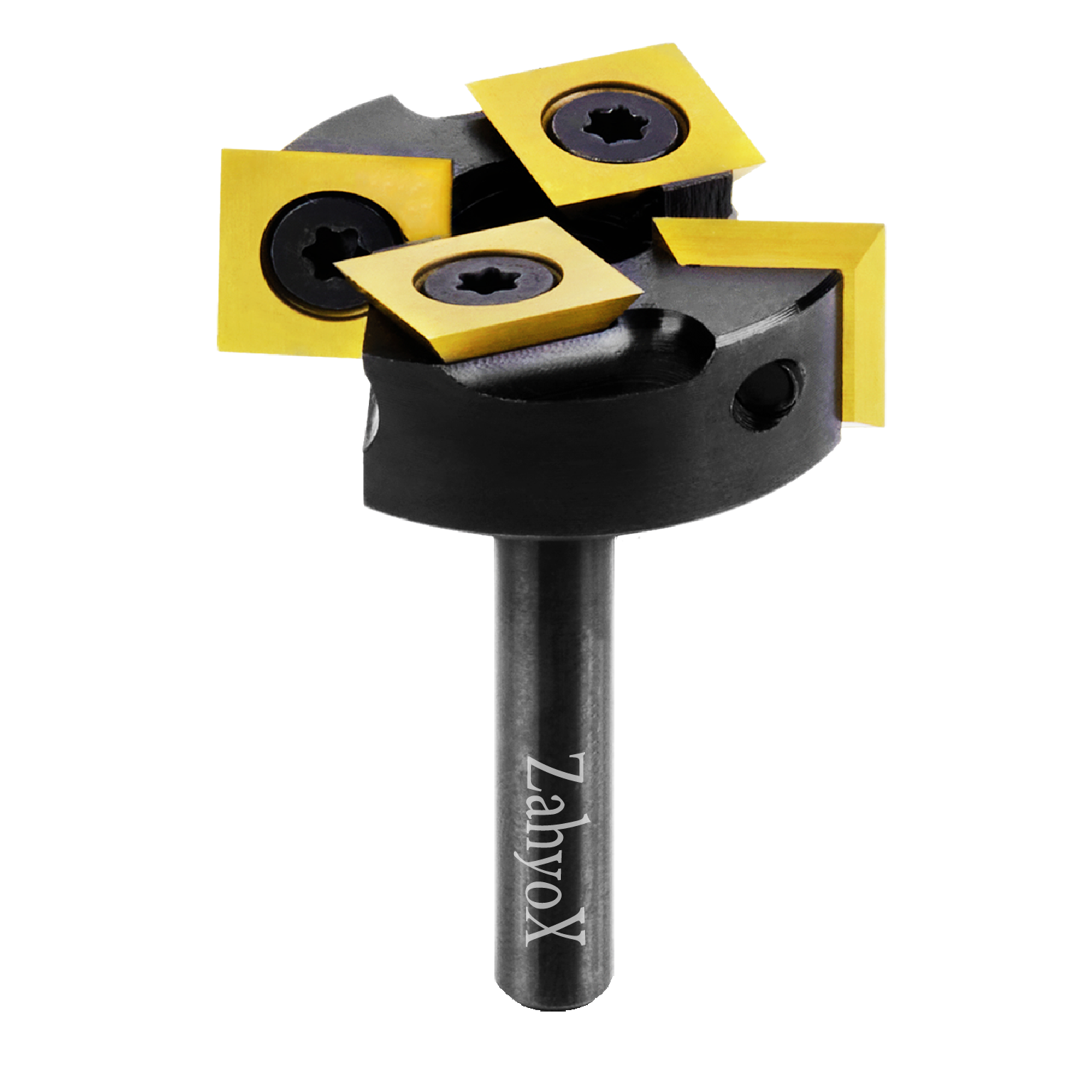 スポイルボード表面仕上げインサートCNCルータービット | 1/4インチシャンク、4枚刃、1-3/8インチ径 | 超硬TiNコーティングインサートスラブ平坦化ルータービット - C1402T