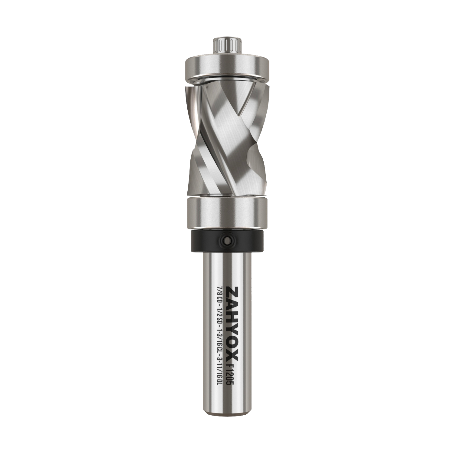 F1205 Compression Pattern Flush Trim Bit with Top & Bottom Bearing - 1/2 SD - 7/8 CD - 1-3/16 CL - 3-11/16 OL - Zahyox