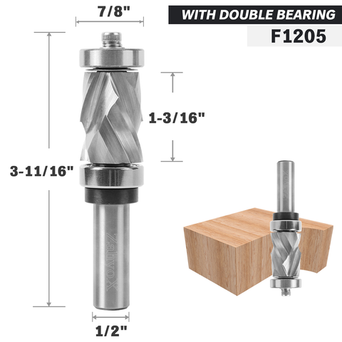 F1205 Compression Pattern Flush Trim Bit with Top & Bottom Bearing - 1/2 SD - 7/8 CD - 1-3/16 CL - 3-11/16 OL - Zahyox