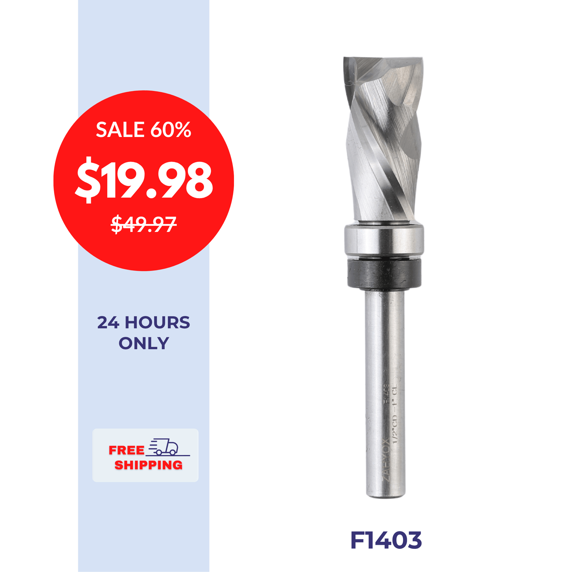 en 挟霧 銀嶺 Compression Pattern Router Bit with Top Bearing - 1/4 Shank - 1/2