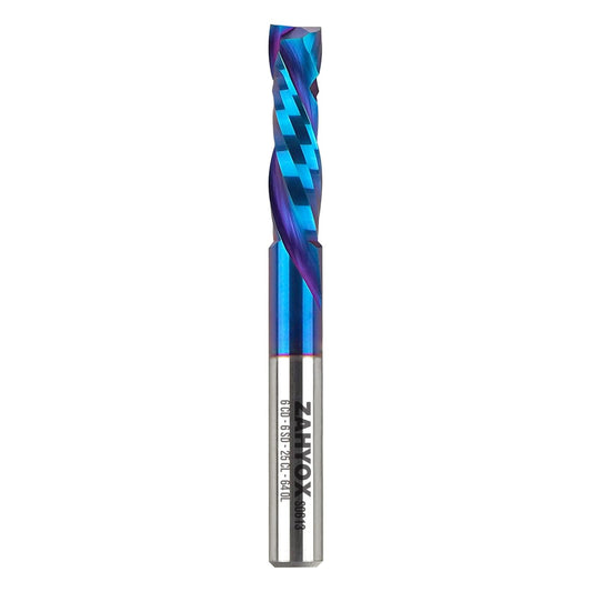S0613 Solid Carbide Metric Compression Spiral Router Bit - Nano Coated - 2 Flutes - 6mm SD - 6mm CD - 22mm CL - 64mm OL - 3/16 UCL