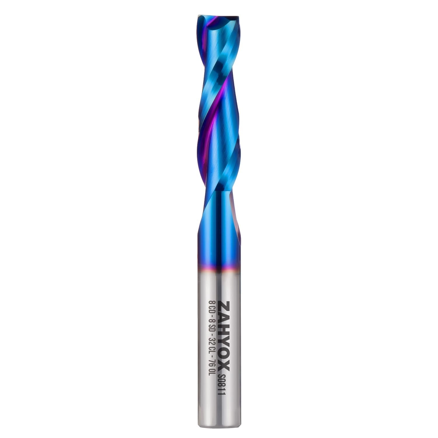 S0811 Solid Carbide Metric Upcut Spiral Router Bit - Nano Coated -2 Flutes - 8mm SD - 8mm CD - 32mm CL - 76mm OL - Zahyox