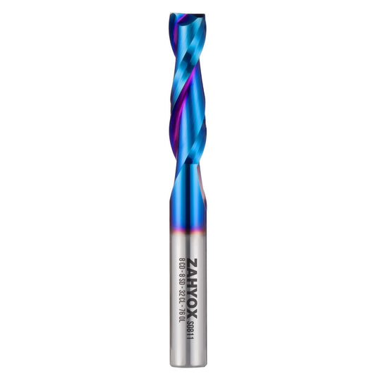 S0811 Solid Carbide Metric Upcut Spiral Router Bit - Nano Coated -2 Flutes - 8mm SD - 8mm CD - 32mm CL - 76mm OL - Zahyox