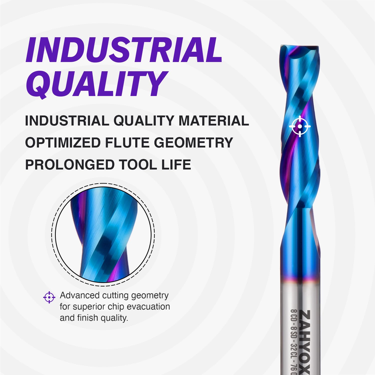 S0811 Solid Carbide Metric Upcut Spiral Router Bit - Nano Coated -2 Flutes - 8mm SD - 8mm CD - 32mm CL - 76mm OL - Zahyox