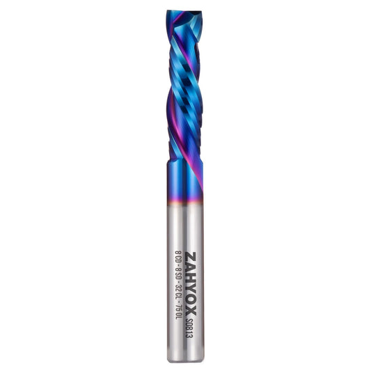 S0813 Solid Carbide Metric Compression Spiral Router Bit - Nano Coated -2 Flutes - 8mm SD - 8mm CD - 32mm CL - 76mm OL