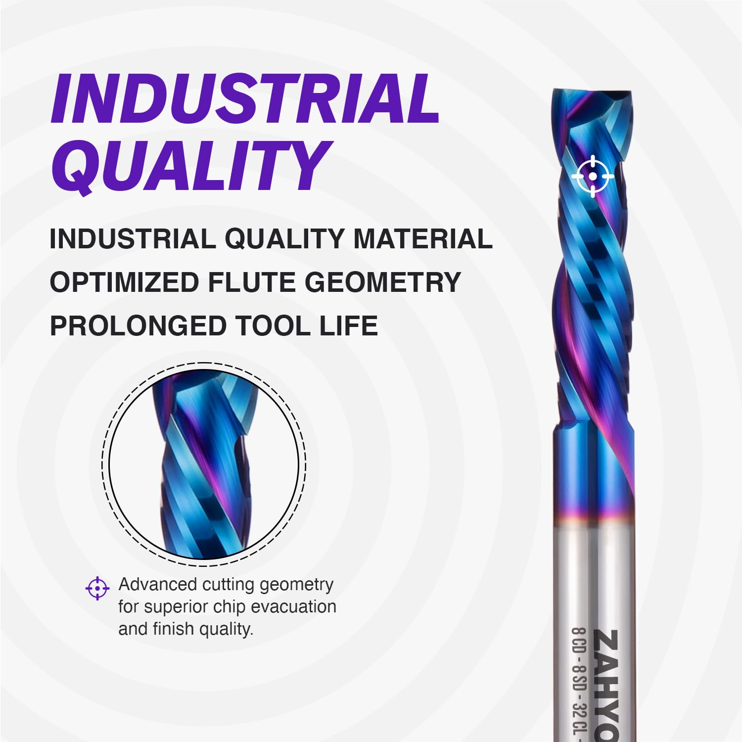 S0813 Solid Carbide Metric Compression Spiral Router Bit - Nano Coated -2 Flutes - 8mm SD - 8mm CD - 32mm CL - 76mm OL - Zahyox