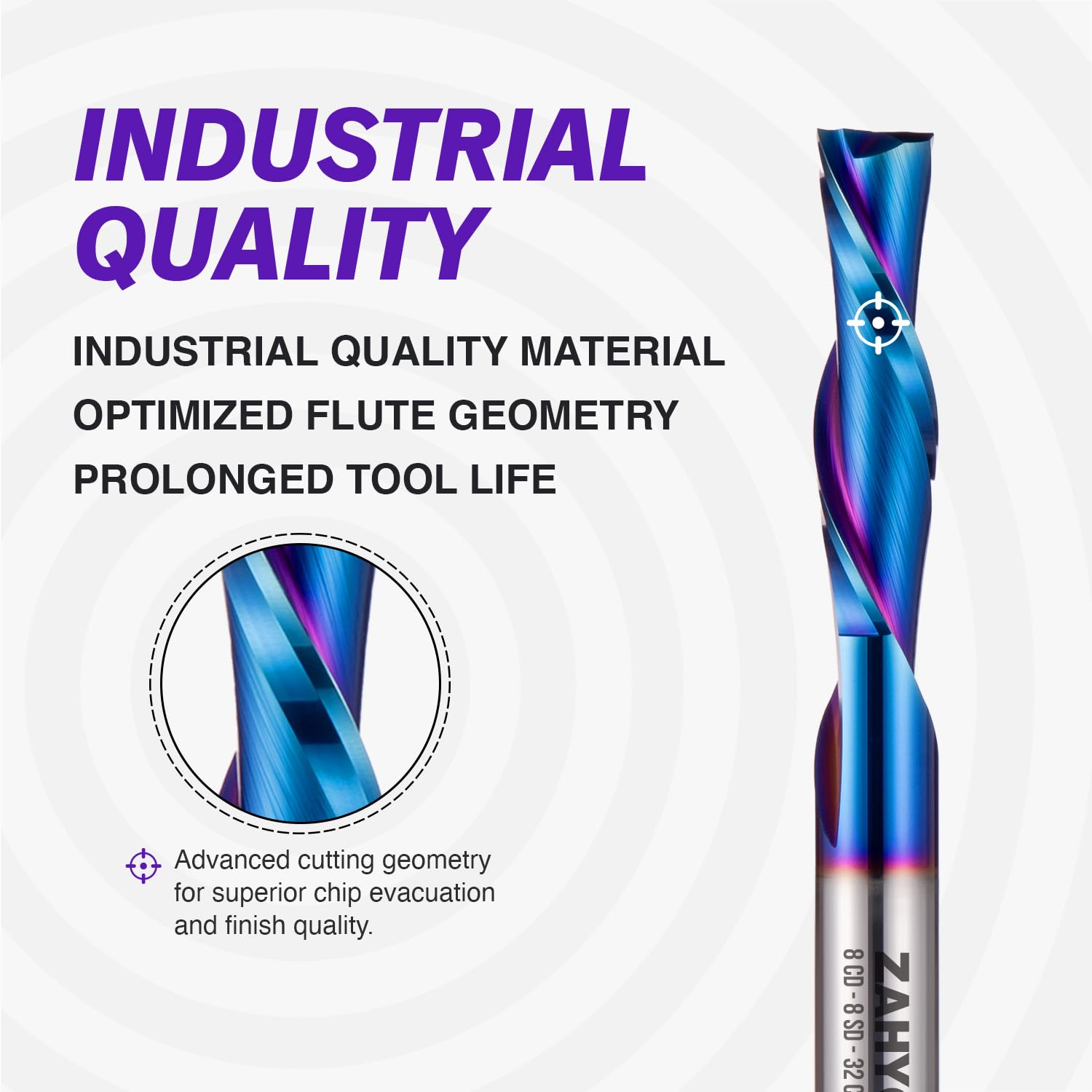 S0812 Solid Carbide Metric Downcut Spiral Router Bit - Nano Coated -2 Flutes - 8mm SD - 8mm CD - 32mm CL - 76mm OL - Zahyox