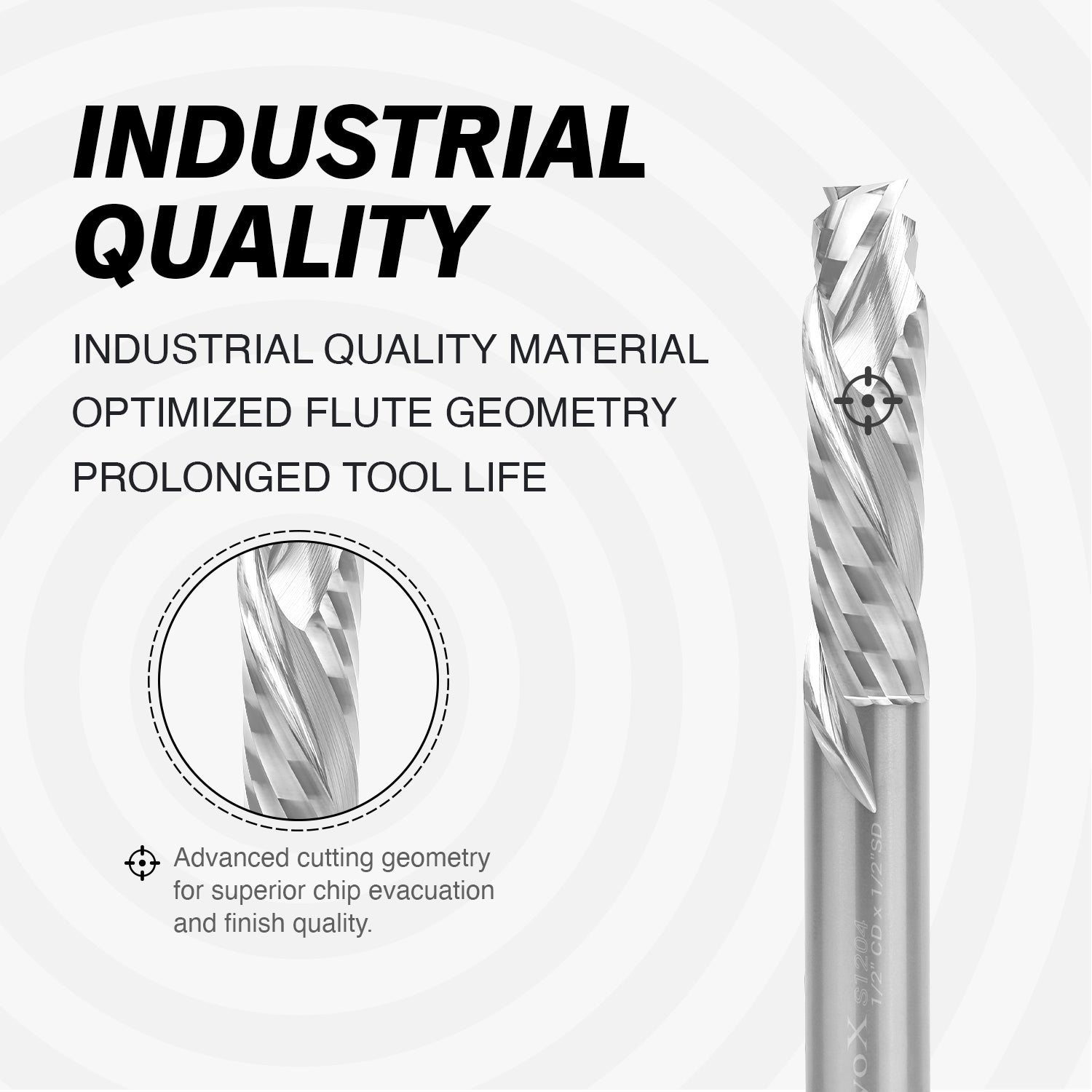 1/2" Shank Compression Solid Carbide CNC Spiral Router Bit - 2 Flutes - 1/2" CD - 2" CL - 4" OL - S1204 - Zahyox