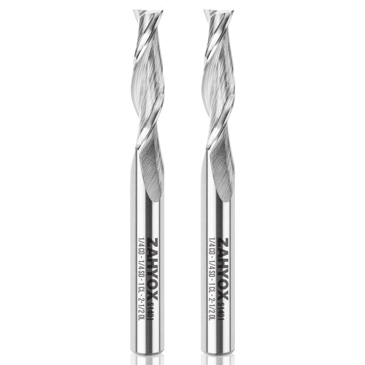 2Pack - Upcut Spiral Router Bit - 2 Flutes - 1/4 SD - 1/4 CD - 1 CL - 2-1/2 OL