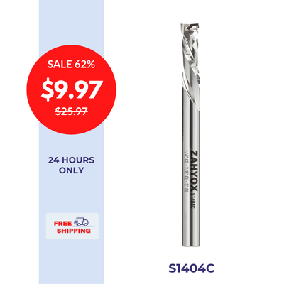S1404C Chip Breaker Compression Spiral Router Bit - 2 Flutes - 1/4" SD - 1/4" CD - 7/8" CL - 3" OL