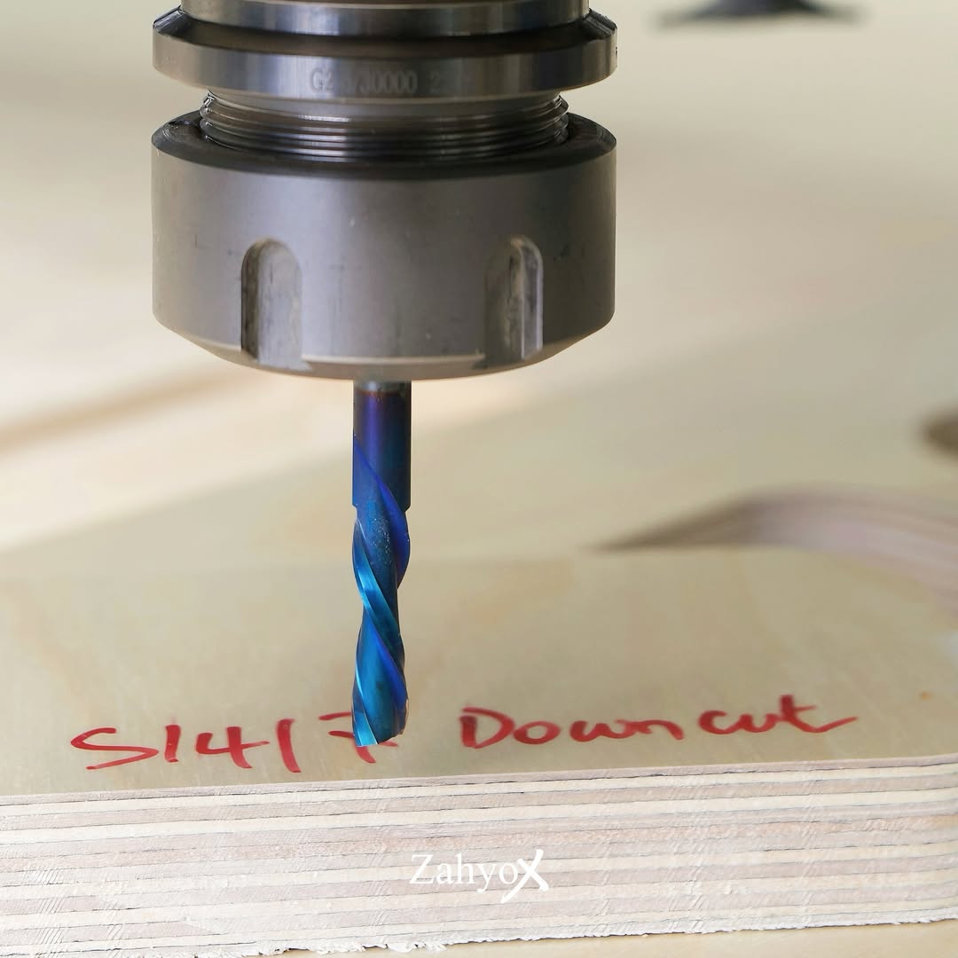 S1417 Solid Carbide nACo Coated Downcut Spiral Router Bit - 2 Flutes - 1/4 SD - 1/4 CD - 1 CL - 2-1/2 OL - Zahyox