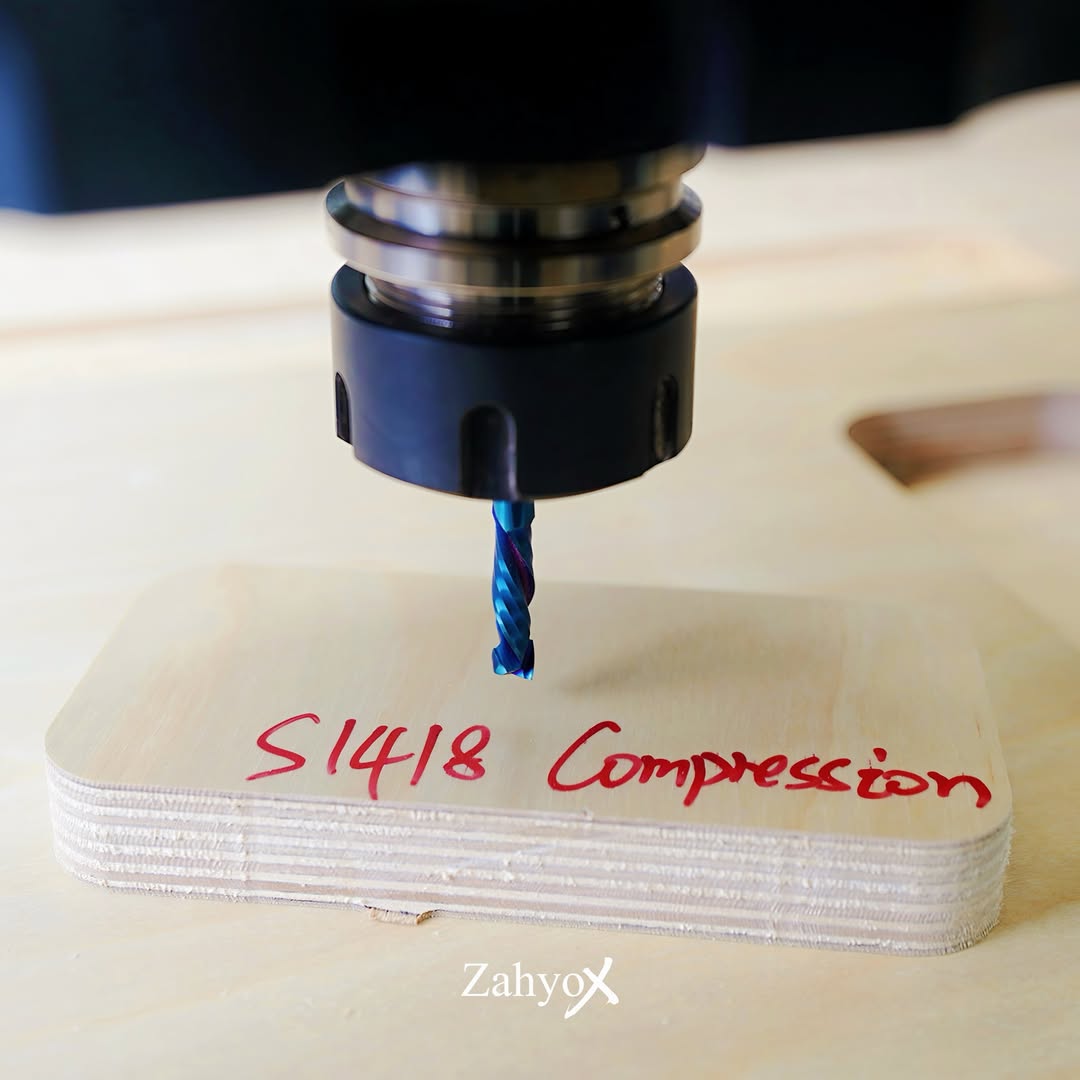 S1418 Solid Carbide nACo Coated Compression Spiral Router Bit - 2 Flutes - 1/4 SD - 1/4 CD - 1 CL - 2-1/2 OL - Zahyox