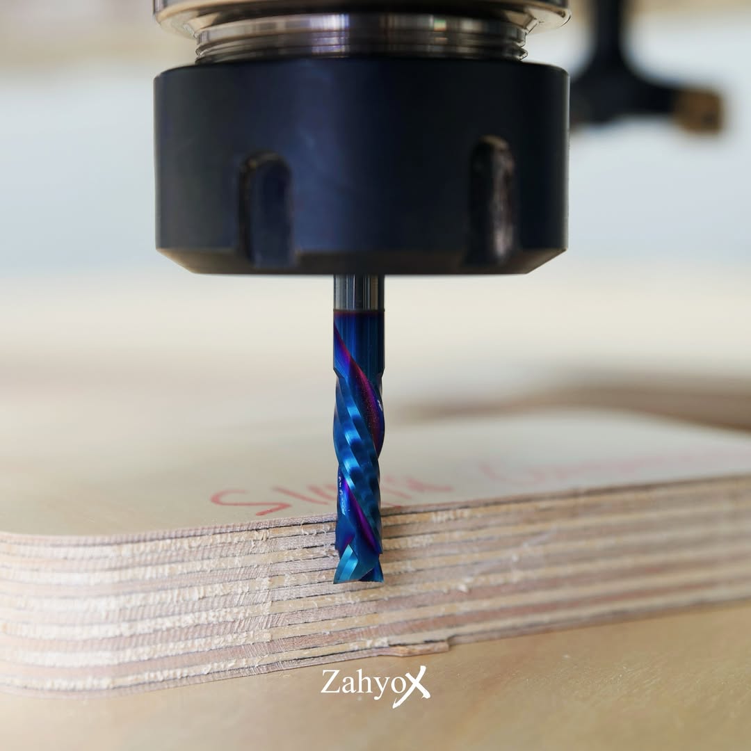 S1418 Solid Carbide nACo Coated Compression Spiral Router Bit - 2 Flutes - 1/4 SD - 1/4 CD - 1 CL - 2-1/2 OL - Zahyox