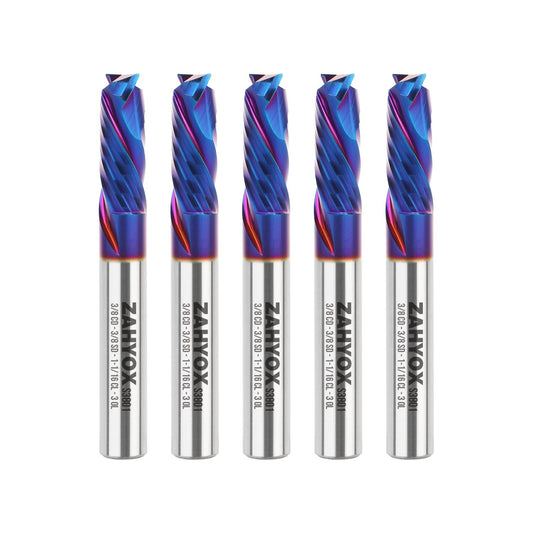 S3801 (5pack) 3/8" Shank Compression nACo Coated CNC Spiral Router Bit - 2 Flutes - 3/8" Cutting Dia - 1-1/16" LOC - 3OAL