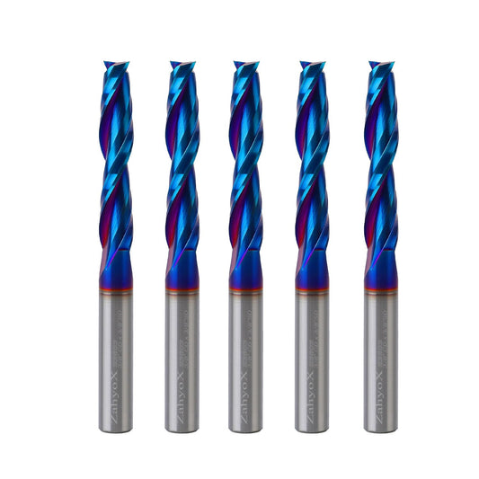 S3803 (5pack) 3/8" Shank Solid Carbide Upcut nACo Coated CNC Spiral Bit- 2 Flutes - 3/8" Cutting Dia - 2" LOC - 4" OAL