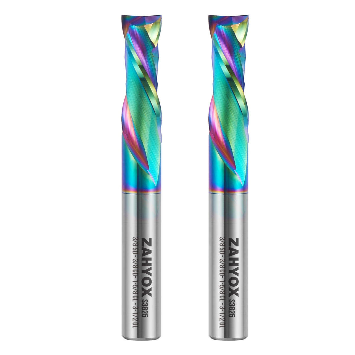 S3825 3/8" Shank Compression DLC Coated Spiral Router Bit - 2 Flutes - 3/8" Cutting Dia - 1-5/8" LOC - 3-1/2" OAL (2 Pack)