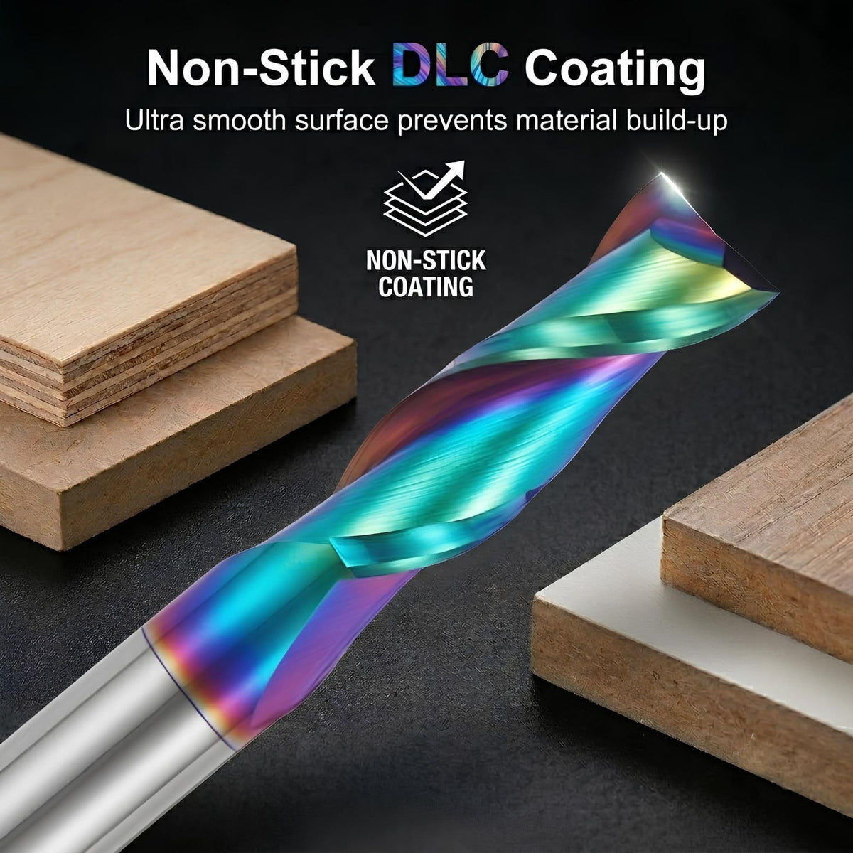 S3825 3/8" Shank Compression DLC Coated Spiral Router Bit - 2 Flutes - 3/8" Cutting Dia - 1-5/8" LOC - 3-1/2" OAL (2 Pack)