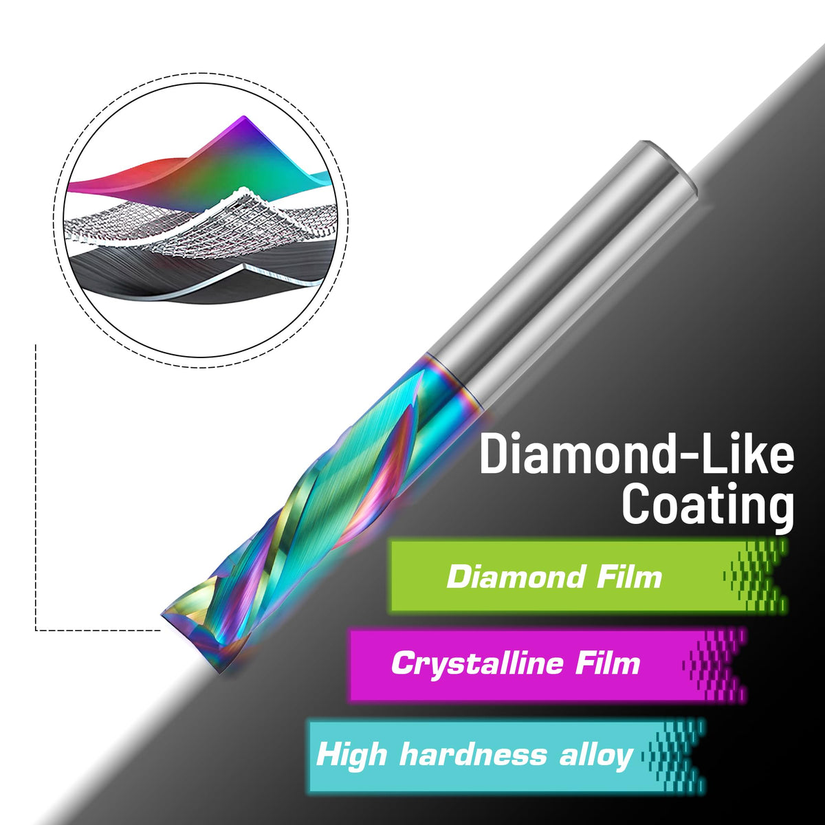 S3825 3/8" Shank Compression DLC Coated Spiral Router Bit - 2 Flutes - 3/8" Cutting Dia - 1-5/8" LOC - 3-1/2" OAL (2 Pack)