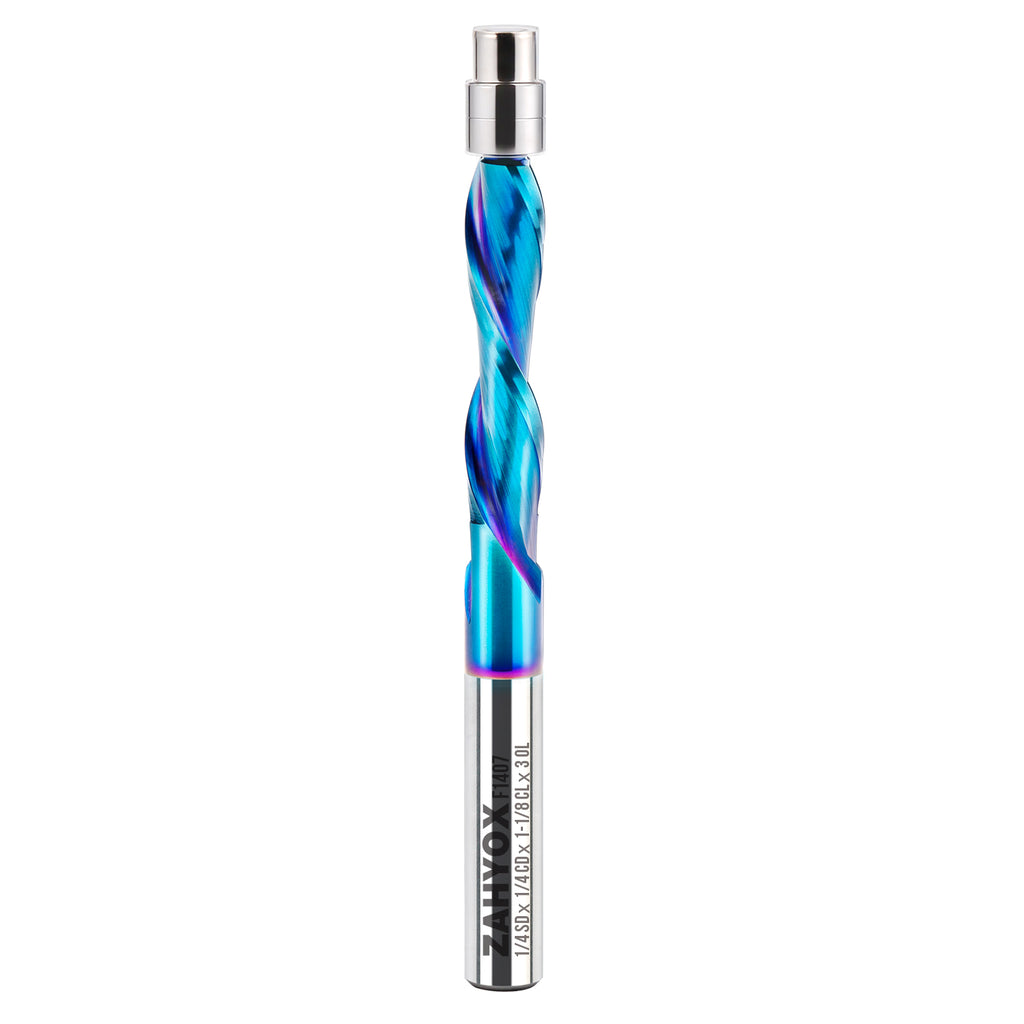 1/4 Downcut Flush Trim Router Bit with Bottom Bearing - 1/4 Cutting Dia - 1-1/8 Cutting Length - 3 OAL - F1407 - Zahyox