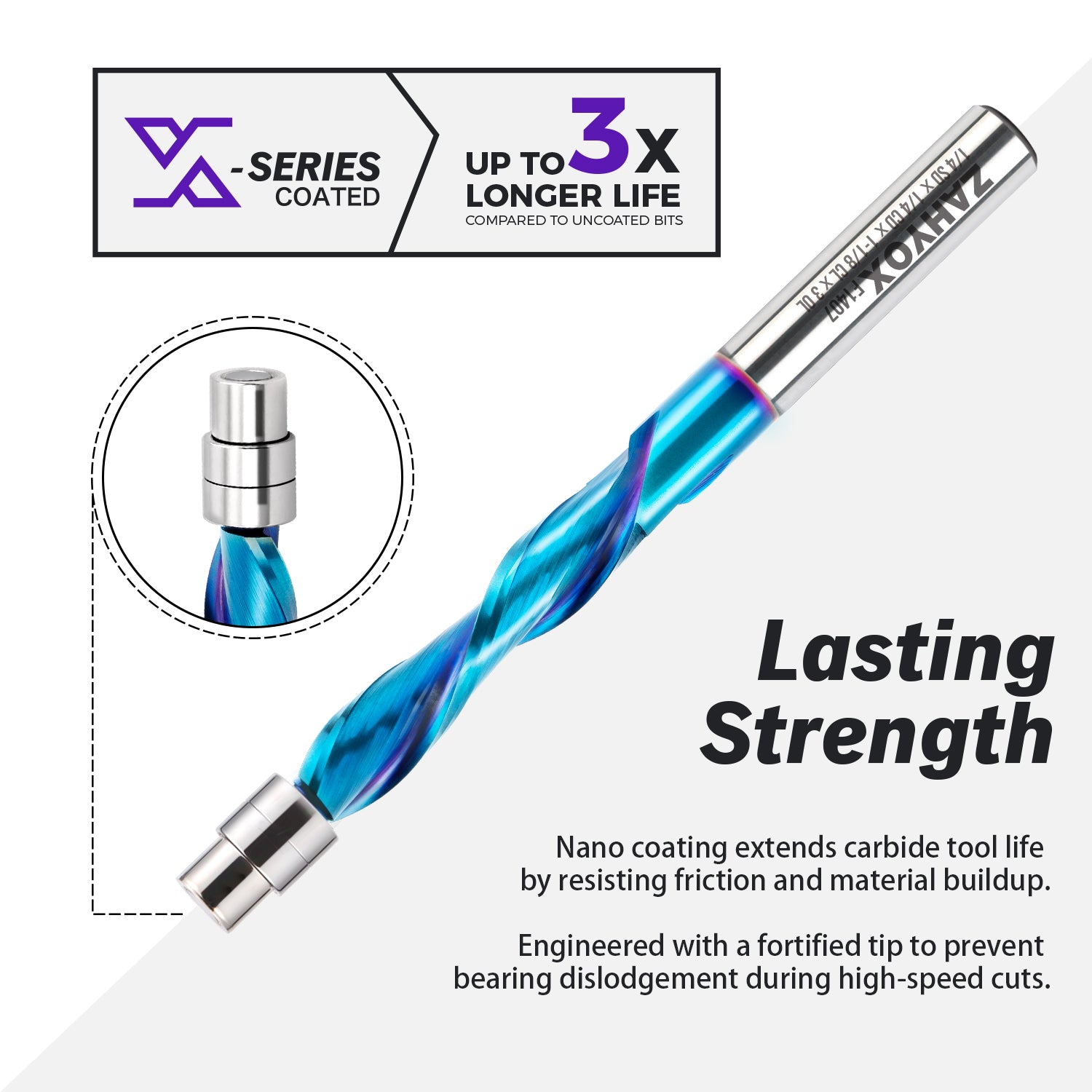 1/4 Downcut Flush Trim Router Bit with Bottom Bearing - 1/4 Cutting Dia - 1-1/8 Cutting Length - 3 OAL - F1407 - Zahyox
