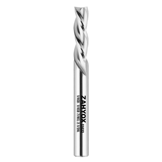 S1433 Solid Carbide Downcut Spiral Route Bit - 3 Flutes - 1/4 SD - 1/4 CD - 7/8 CL - 2-1/2 OL - Zahyox
