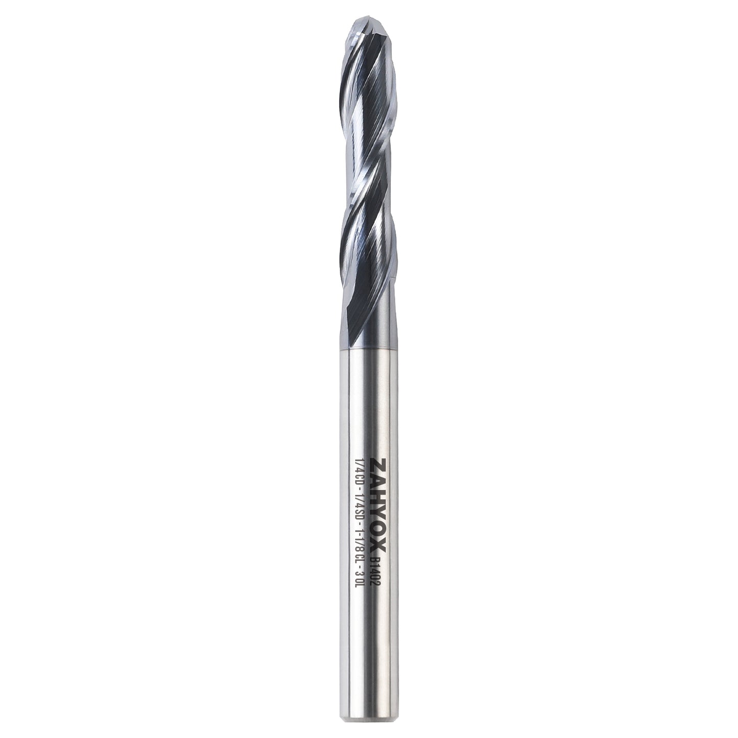 B1402 Upcut Ball End Mill - 2 Flutes - 1/4 Dia - 1/4 Shank - 1-1/8 LOC - 3 OAL - R1/8