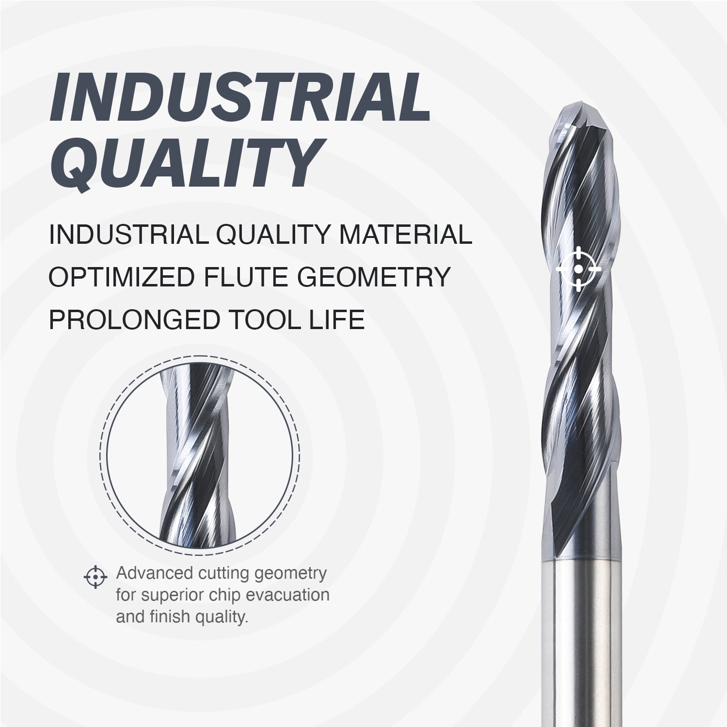 B1402 Upcut Ball End Mill - 2 Flutes - 1/4 Dia - 1/4 Shank - 1-1/8 LOC - 3 OAL - R1/8 - Zahyox