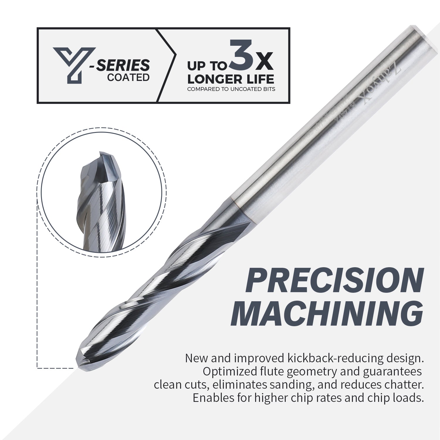 B1402 Upcut Ball End Mill - 2 Flutes - 1/4 Dia - 1/4 Shank - 1-1/8 LOC - 3 OAL - R1/8 - Zahyox