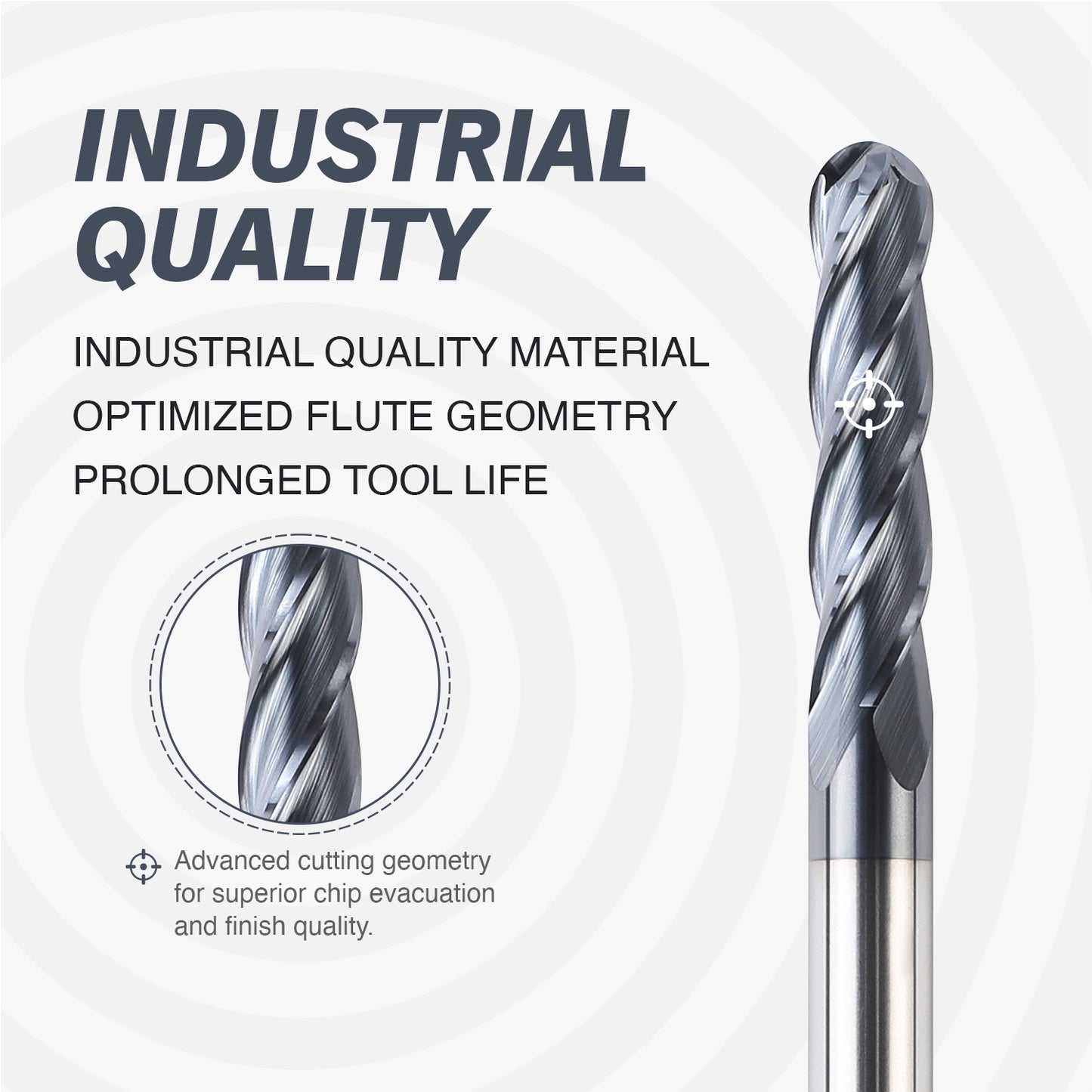 B1403 Upcut Ball End Mill - 4 Flutes - 1/4 Dia - 1/4 Shank - 1-1/8 CL - 3 OL - R1/8