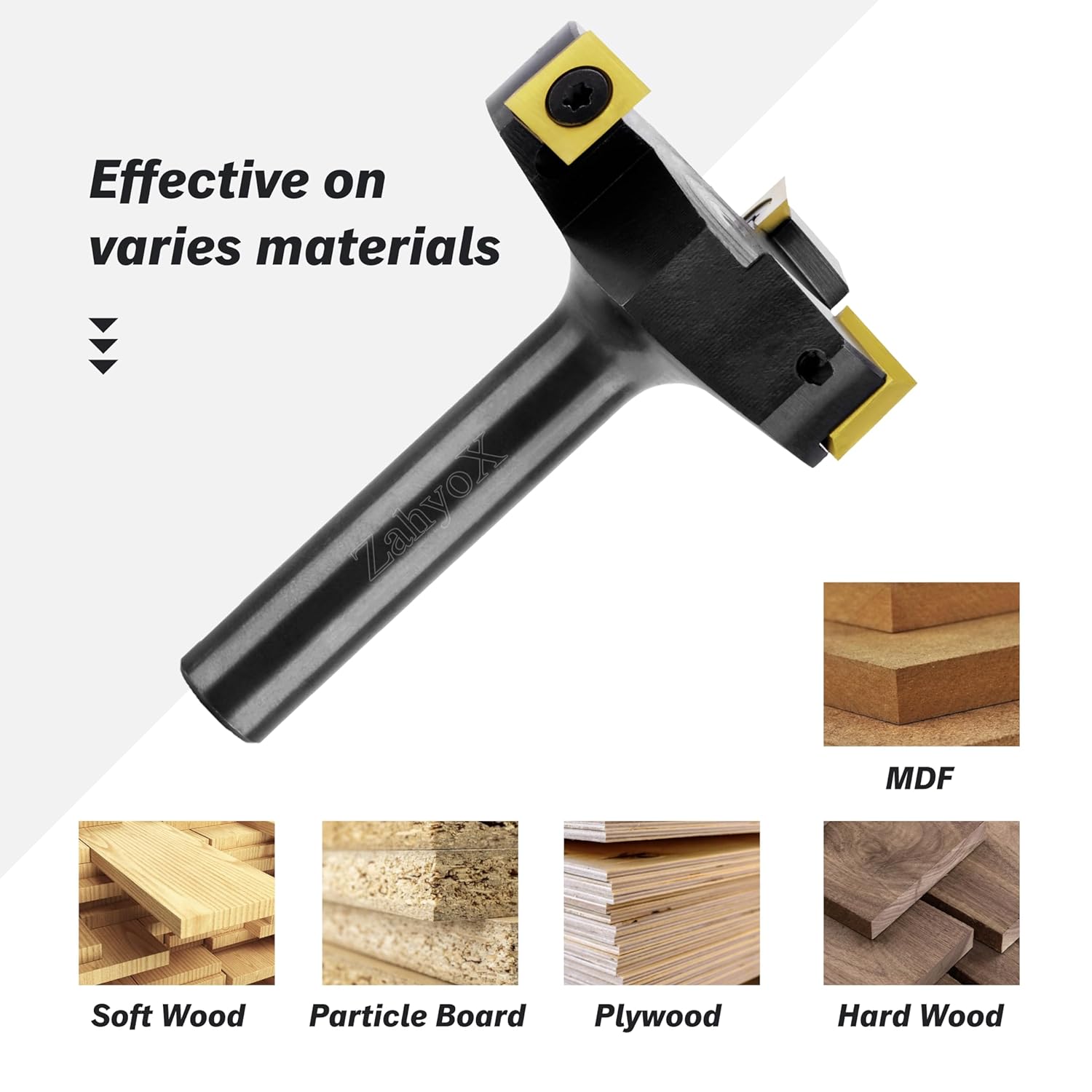 CNC Spoilboard Surfacing Router Bit, 3 Wings, 1/2" Shank, 2-5/16" Cutting Dia, TiN Coated Insert Carbide Slab Flattening Router Bit - C1201T - Zahyox