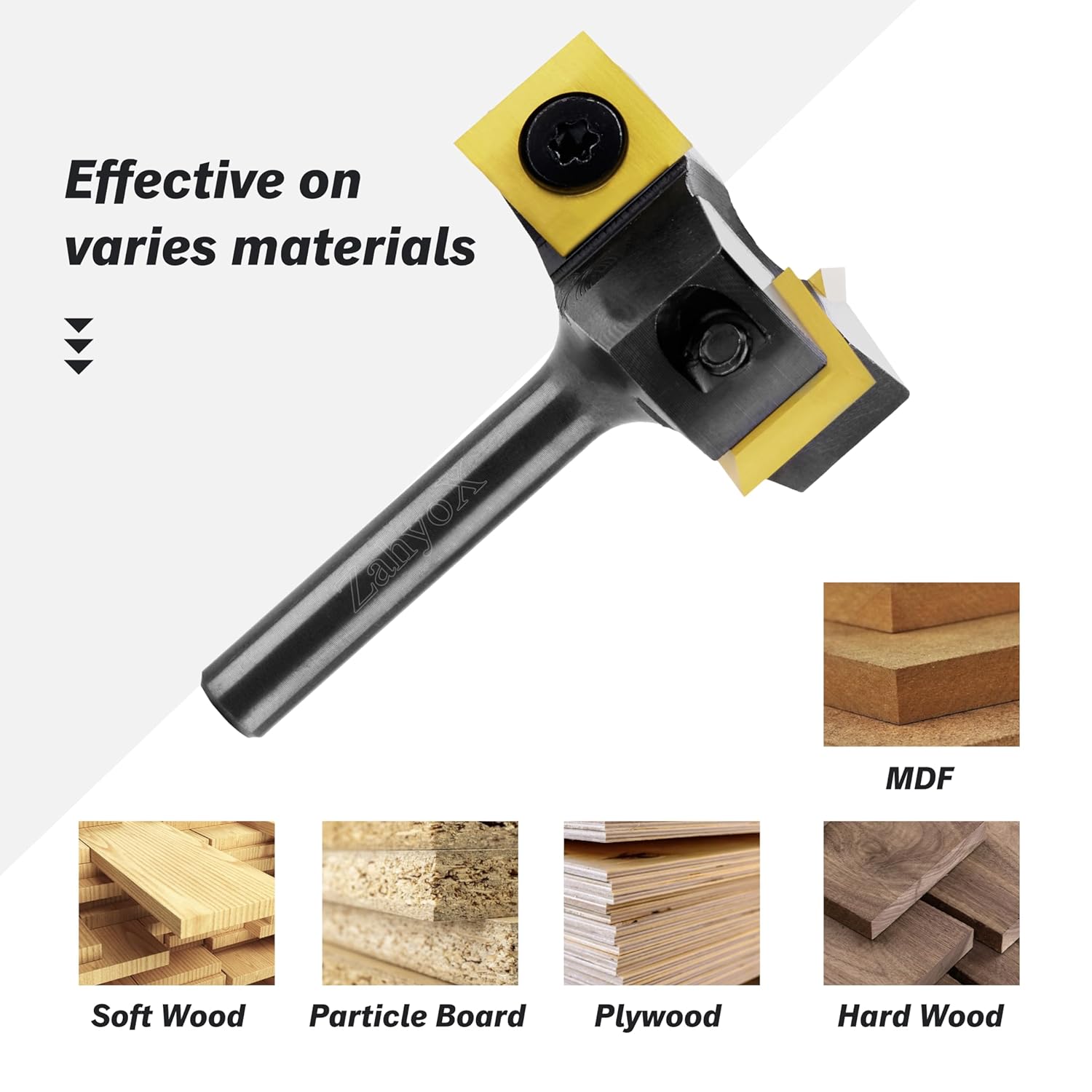 CNC Spoilboard Surfacing Bit, 1/4" Shank, 1-1/2" Cutting Dia, 3 Wings, Coated Insert Carbide Slab Flattening Router Bit - C1401T - Zahyox