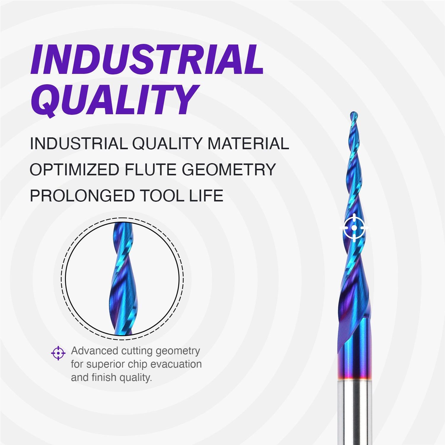 E1402 Solid Carbide 3D Carving nACo Coated Upcut Tapered Ball Nose Bit- 3.6°- 1/32 Radius - 1/4 SD - 1/4~1/16 CD - 3 OL - Zahyox
