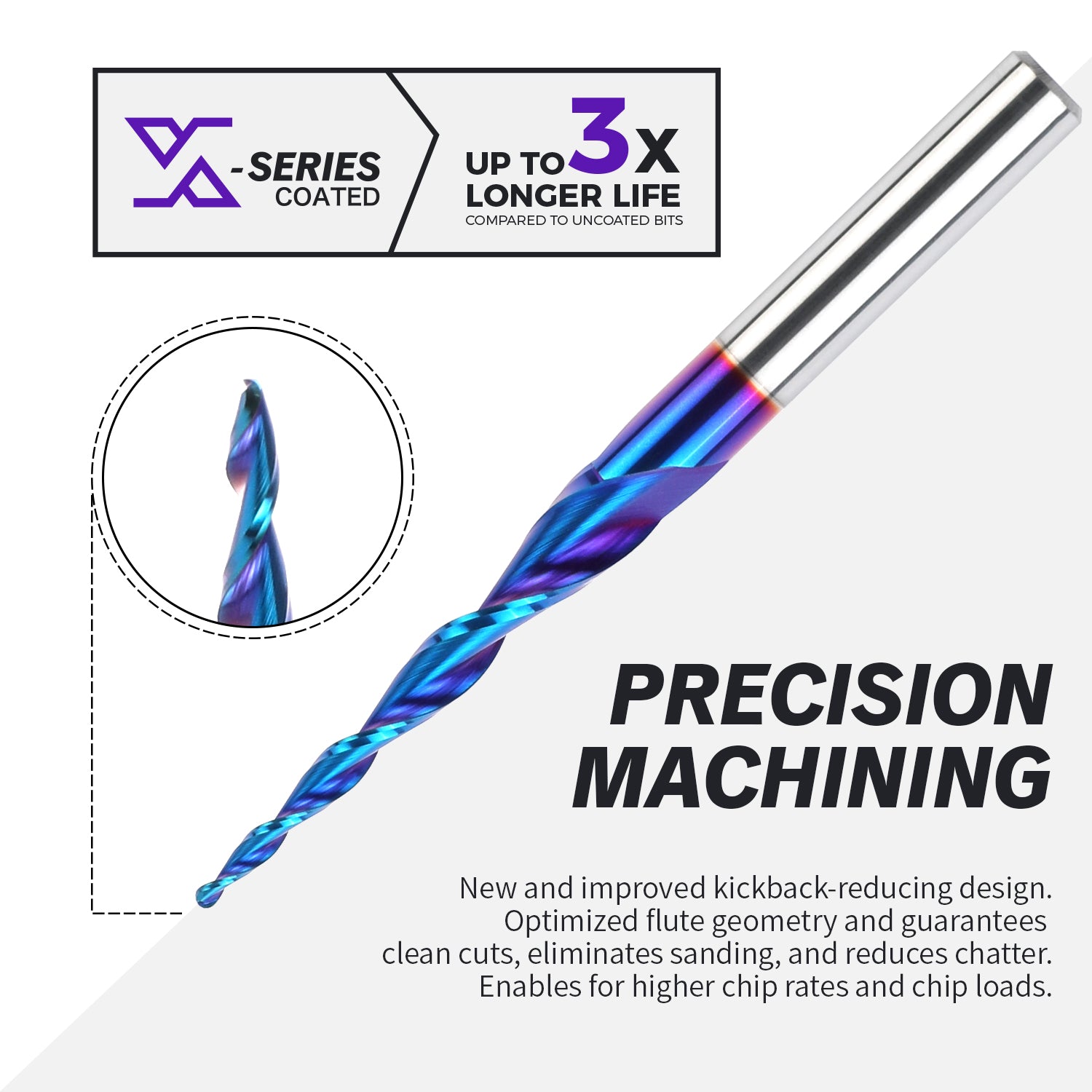 E1402 Solid Carbide 3D Carving nACo Coated Upcut Tapered Ball Nose Bit- 3.6°- 1/32 Radius - 1/4 SD - 1/4~1/16 CD - 3 OL - Zahyox