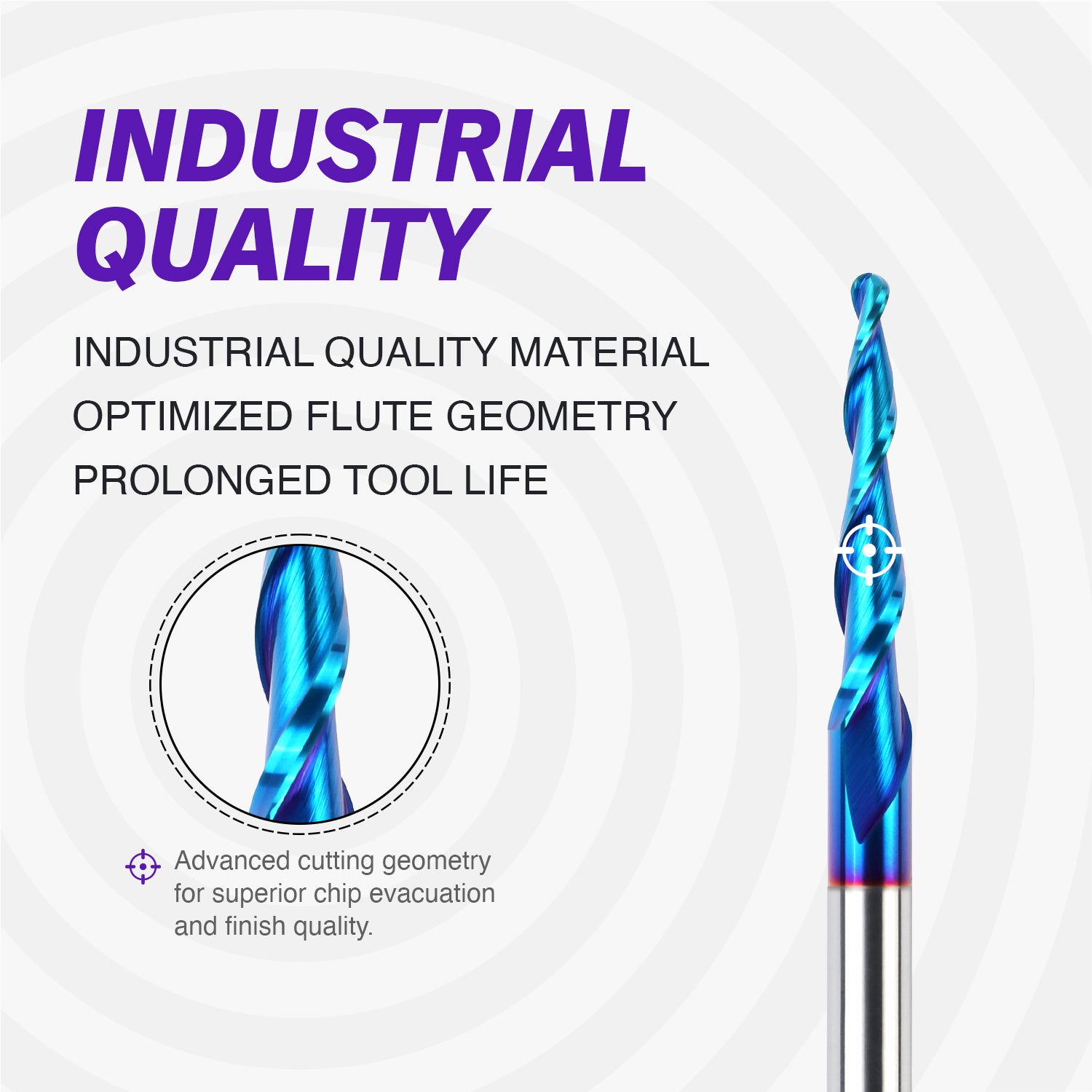 E1403 2D and 3D Carving nACo Coated Upcut Tapered Ball Nose Bit - 3° - 1/16 Radius - 1/4 SD - 1/4~1/16 CD - 3 OL - 1 CL - Zahyox
