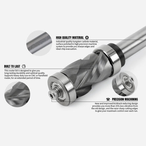 F1205 Compression Pattern Flush Trim Bit with Top & Bottom Bearing - 1/2 SD - 7/8 CD - 1-3/16 CL - 3-11/16 OL - Zahyox