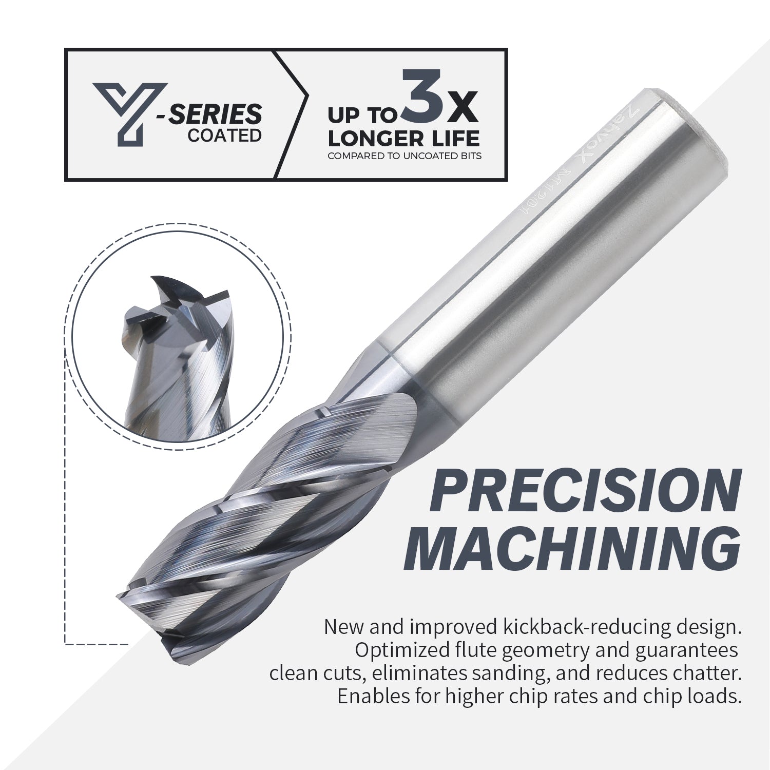 M1201 Solid Carbide Upcut End Mill - 4 Flutes - 1/2 Dia - 1/2 Shank - 1-1/8 LOC - 3 OAL - Zahyox