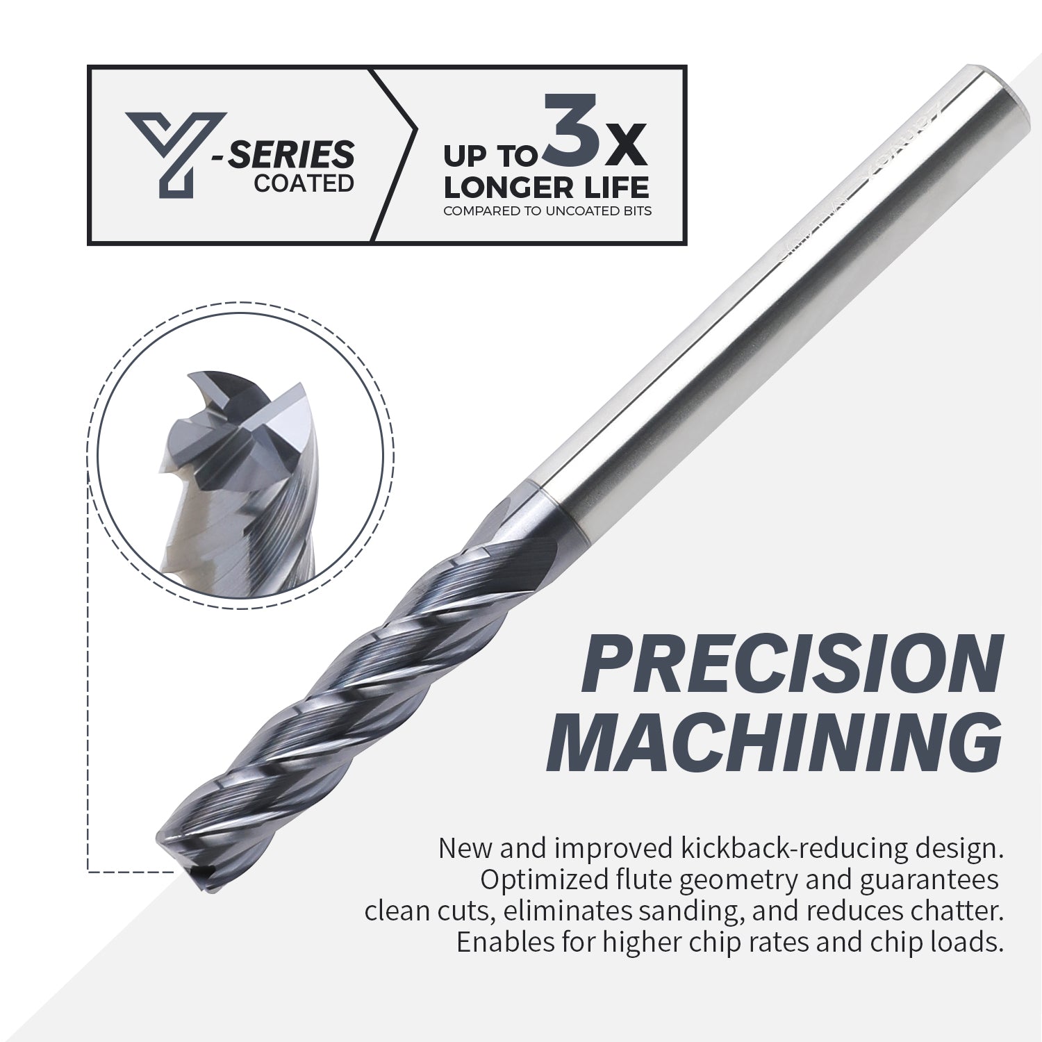 M1405 Solid Carbide Upcut End Mill - 4 Flutes - 1/4 Dia - 1/4 Shank - 1-1/8 LOC - 3 OAL - Zahyox