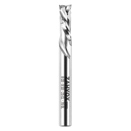 S0803 Solid Carbide Metric Compression Spiral Router Bit - 2 Flutes - 8mm SD - 8mm CD - 25mm CL - 76mm OL - 1/4 UCL - Zahyox