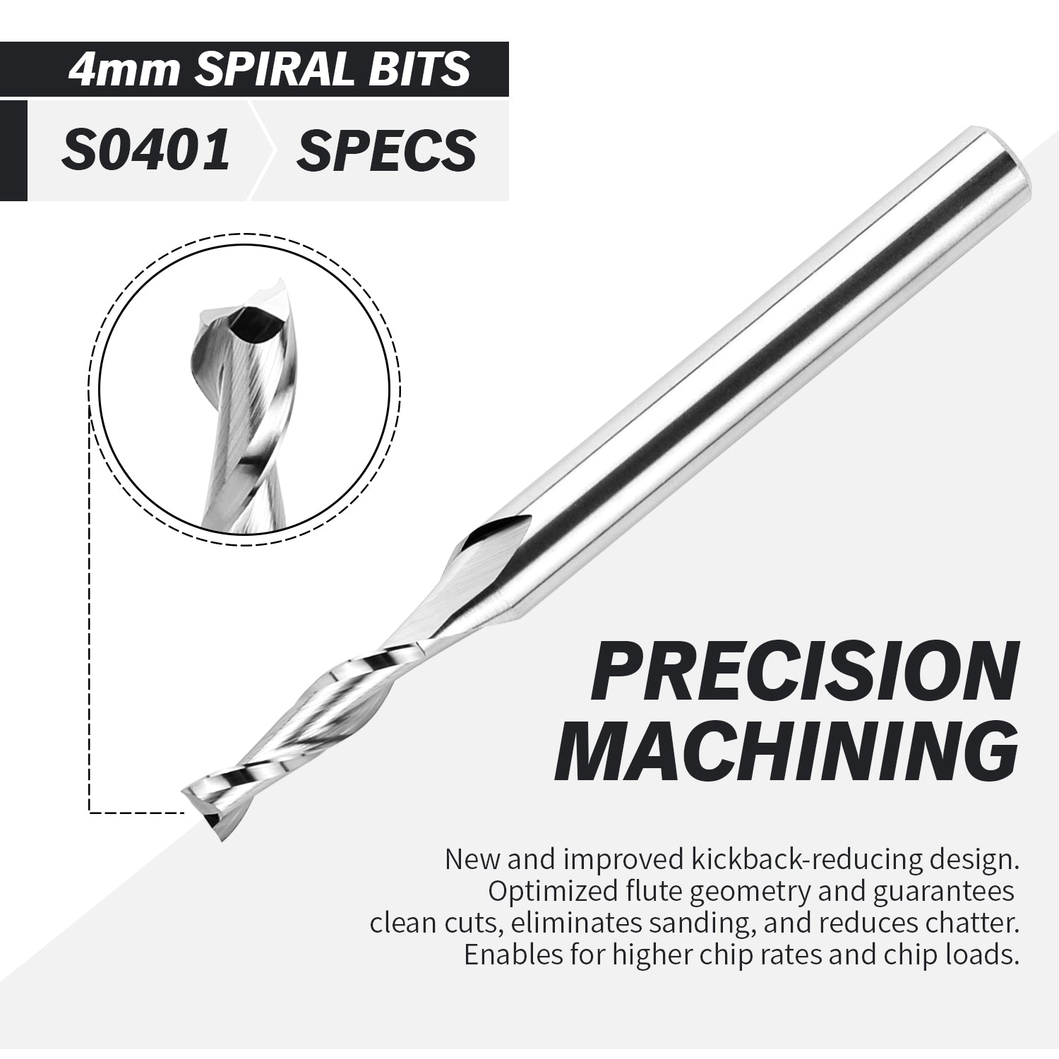 S0401 Solid Carbide Metric Upcut Spiral Router Bit - 2 Flutes - 6mm SD - 4mm CD - 16mm CL - 64mm OL - Zahyox