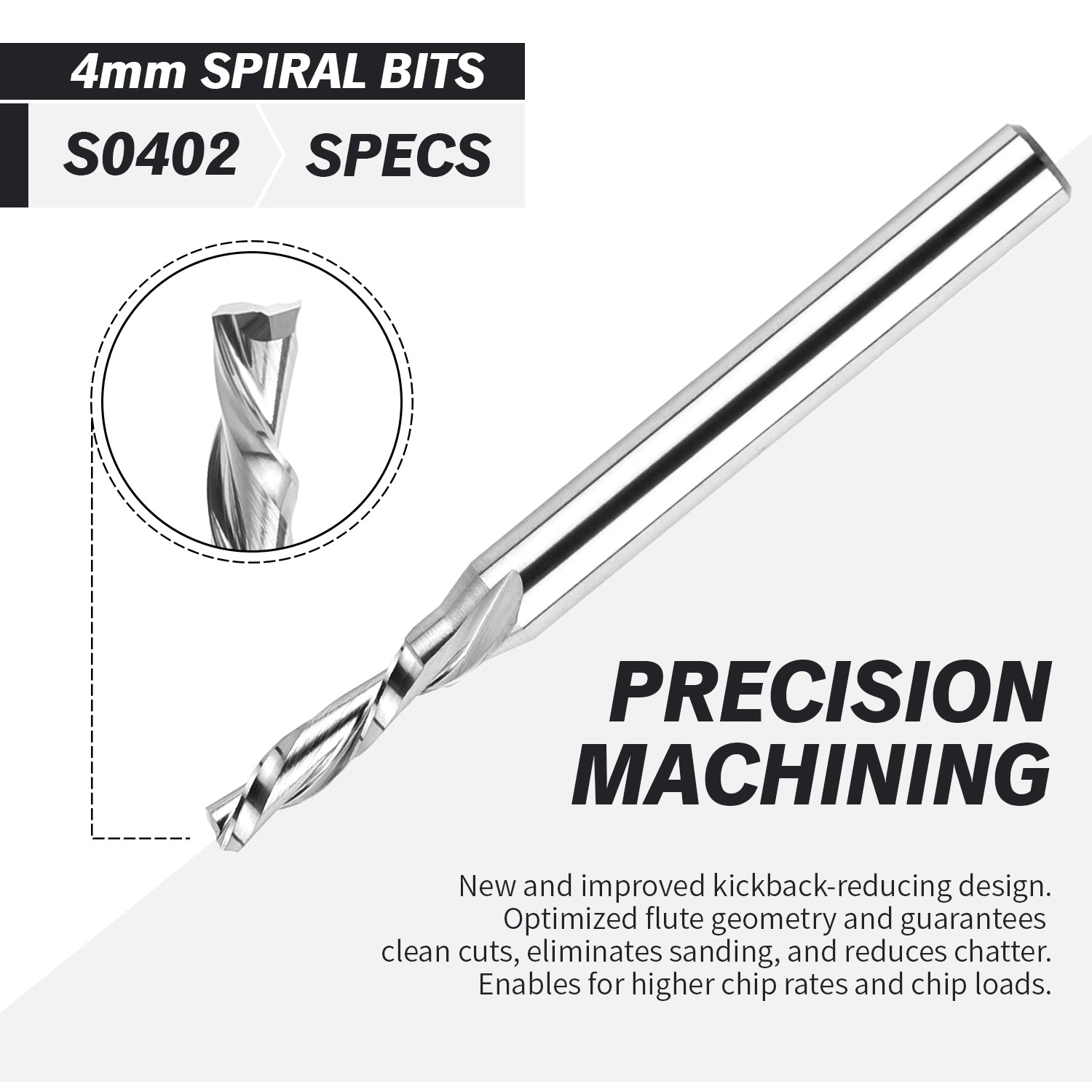 S0402 Solid Carbide Metric Downcut Spiral Router Bit - 2 Flutes - 6mm SD - 4mm CD - 16mm CL - 64mm OL - Zahyox