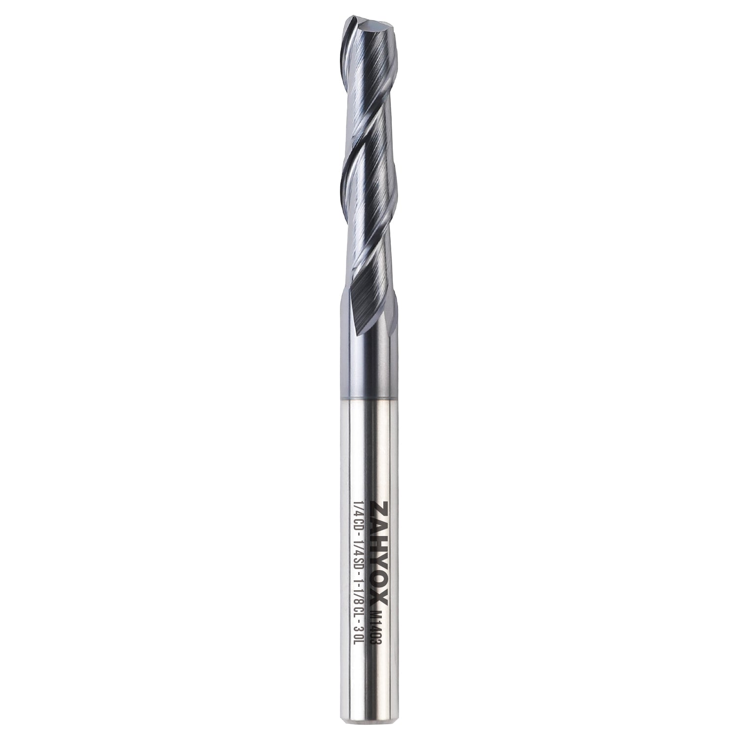M1403 Solid Carbide Upcut End Mill - 2 Flutes - 1/4 Dia - 1/4 Shank - 1-1/8 LOC - 3 OAL - Zahyox
